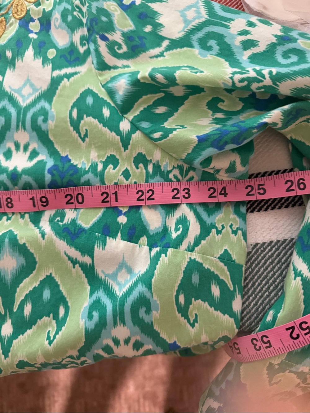 Belle by Kim Gravel Green and Aqua Ikat Tunic with Gold Embroidery - Picture 3 of 3